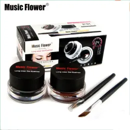 Eyeliner Müzik Çiçeği 2 Arada 1 Kahverengi + Siyah Eyeliner Jel Makyaj Su Geçirmez Göz Hattı Kiti Göz Makyaj Aracı Fırça ile 24 saat uzun