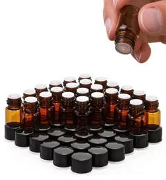 24pcs 2ml Essential Oil Sample Bottle Empty Amber Glass Mini Vials with Orifice Reducer Black Lids for doTERRA Young Living 2010126443447