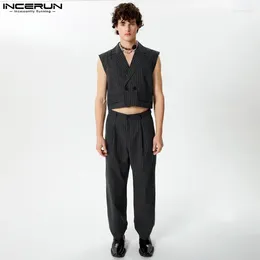 Tute da uomo Incerun 2024 American Style Sets Handsome Mens comodo giubbotti a strisce corte Pants Leisure Streetwear Male Suit 2 pezzi