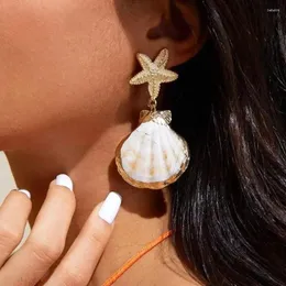 Dangle Earrings Obega Holiday Starfish Shell Butterfly Drop Post Shiny Gold Color Stud Women's Summer Ocean Jewelry