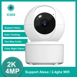 Kameror Hontusec 4MP ICSEE PTZ Camera Human Detect Auto Tracking Surveillance Cameras Tway Way Audio ICSEE CAMERA Support Alexa Google