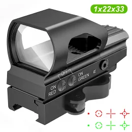 Optics 1x22x33 Red Green Dot Sight 4 Reticle Reflex Sight Aim Optical Scope Collimator Riflescope with Quick Detach Mount for 20mm Rail