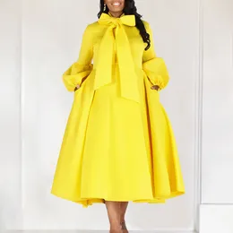Sıradan elbiseler sarı renkli kadınlar 2024 kırmızı uzun bel elbise puflu kol kayış büyük etek genç robe maxi elegante lüks