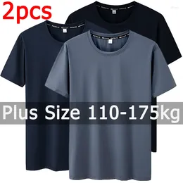 Herr t-skjortor 2 st stor storlek t-shirt för män 7xl snabb torkning fitness som kör tees sommar rund hals korta ärm toppar 110-175 kg