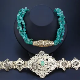 Neovisson Shining Morocco Belt Necklace 세트 패션 여성 드레스 천연 석조 금색 신부 Caftan 선물 240507