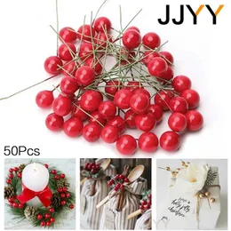 Decorative Flowers JJYY 50Pcs Simulation Foam Water Ball Small Red Fruit Christmas Supplies DIY Hand-rolled Branch Accessories Garland