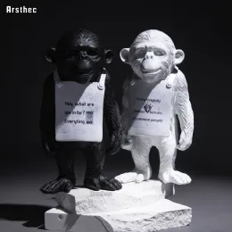 Sculture Arsthec Banksy Gorilla Resin Street Art Craft Sculpture Blackwhite Monkey Dister