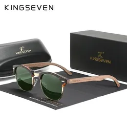 Kingseven Walnut drewniane okulary przeciwsłoneczne dla mężczyzn spolaryzowane semirimless okulary ochronne Uv400 Oczysty retro okulary akcesorium 240507
