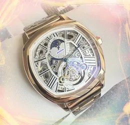 Business trend highend fine stainless steel watches Men Automatic Mechanical Clock Day Date Time Good Nice Looking Hollow Skeleton Big Size Dial Wristwatch Gifts