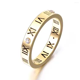 Pierłdy ślubne Jeemango Roman Numerals pierścień biżuterii dla kobiet Kolor Rose Gold Stal ze stali nierdzewnej cyrkonia R17158