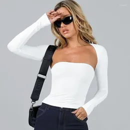 Women's T Shirts ITOOLIN Spring Summer Women Slim Y2K Top Long Sleeve Shawl And Strapless Tank Two Piece Set Solid Sexy Streetwear Suit