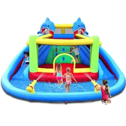 Inflatable Water Slide with Build in Bounce HouseSplashing PoolDouble CannonClimbing WallHeavy Duty GFCI Blower 240506