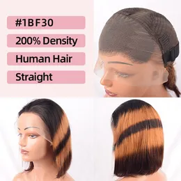 Ombre Color Stripe Koronna peruka bobhair pełna frontalna bobo włosy peruka ludzkie włosy prawdziwe włosy pełne nakrycia głowy krótkie