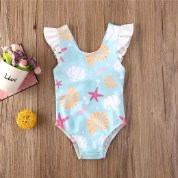 Badkläder 036 månader nyfödda baby barn flickor baddräkt båge ruffles skal sjöstjärna tryck badkläder för flickor sommar baby flicka baddräkt