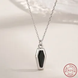 Pendants European And American Vintage Black Agate Vampire Coffin Necklace S925 Sterling Silver Halloween Theme Ornament Girl