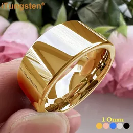 iTungsten 10mm Drop Large Men Ring Shiny Tungsten Wedding Band Fashion Jewelry Pipe Cut Polished Comfort Fit 240507