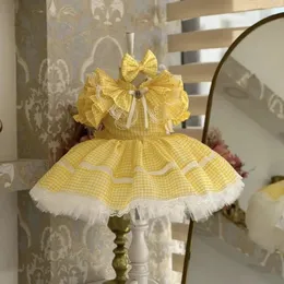 0-12y Girl Summer Summer Turkish vintage Princess Vestido xadrez amarelo para Páscoa Eid Birthday Pogra 240507