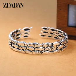 Bangle ZDADAN 925 Sterling Silver Cute Fish Open Cuff and Bracelet Mens Fashion Jewelry Gift Q240506