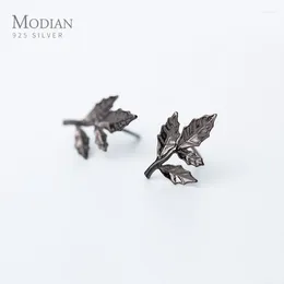 أقراط مسمار Modian Vintage Tree Leaf Classic 925 Sterling Silver تمنع المجوهرات الحساسية للنساء هدية الموضة