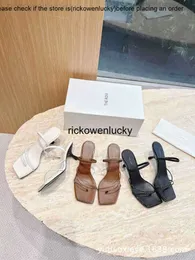 the row The * Row New Genuine Leather Square Head Open Toe Thin Strap High Heel Sandals Fashion High Heel Muller Shoes Cool Pure Original