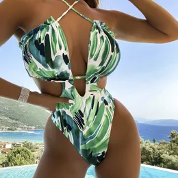 Sexy Bikini Badeanzug Schwimmanzug für Frauen Luxus Schöner Bogenknoten Blumendruck Designer Badebadiemanzug Badeanzüge Sommer Strandgrüne Blau Maillot de Bain