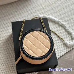 Chanei Designer Women Fighty Round Makeup Bag 19cm Decoration Caviar Leather Gold Zipper Matelasse Chain 5 Colors Cosmetic Case Pu