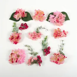 Decorative Flowers 28PCS Artificial Silk Flower Head Green Leaf Combo Set Fake Hydrangea Grab Bag For DIY Front Door Wreath Bouquets Decor