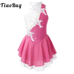 Kids Girls Sequin Figure Ice Skating Dress Floral Ploral Ballet Gymnastics Leotard Dancewear Performance Compleint