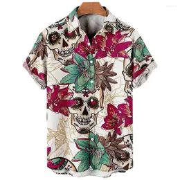 Męskie koszule 2024 3D Vintage Horror Skull Rocker Print Gothic Rockabilly Summer for Men Hawaiian Shirt krótkie rękawe ubrania męskie