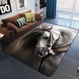 カーペット3D Lively Horse Rug Floor Non Slip Carpet Room Mat Rectangel Kitchen Saloon Herd Animal