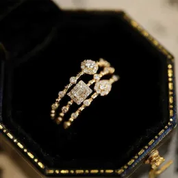 Ringar band trendiga koreanska kvinnors läckra ring kortfattad geometri zirkoniumguld färgstackning ringar kristall smycken droppfartyg leverantörer r742