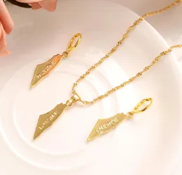18 K Grzywny solidny żółty złoto Kolczyki wisiorek Palestyna Naszyjnik Honor Charms Party Jewelry Sain Women5253650