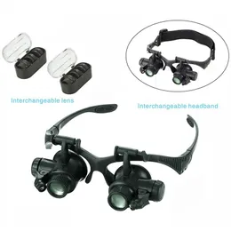 Black Watch Magnifier High Zoom Headband Eyewear Magnifying Glasses 2 LED Illuminated Magnifier Watch Repair Glasses