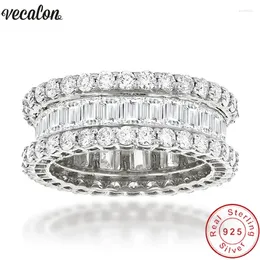 Con pietre laterali Vecalon Sunset Boulevard Eternity Promise Ring 925 Sterling Silver Zircon CZ Party Wedding Cand Anelli per donne