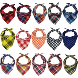 Houses Dog and Cat Bandanas Plaid Cotton Bandanas Washable Puppy Triangular Bibs Handkerchief Boy Girl Scarfs for Pet Birthday Kerchief