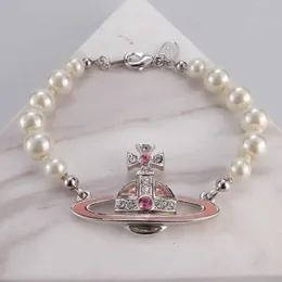 Designer Westwood pearl enamel inlaid with diamond Saturn bracelet drop glaze fairy temperament high-end feeling