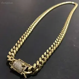 Mens Gold Tone 316L Stainless Steel Necklace Curb Cuban Link Chain with Diamonds Clasp Lock 8mm/10mm/12mm/14mm/16mm/18m 5029