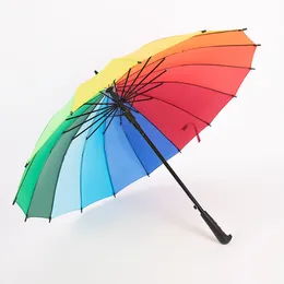 자동 무지개 우산 16K 레인 방지 방풍 롱 손잡이 우산 방수 직선 극 무지개 우산