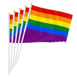 Akcesoria pterosaur 14x21cm LGBT Pride Rainbow Hand Flag, LGBTQ lesbijka gejowska biseksualna transpłciowa transpłciowa queer mała flaga LGBTQIA Party Decor Prezent