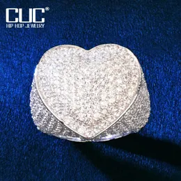 CUC Silver Color Heart Love Shape Ring for Men Women ICE Out Zircon Copper Charm Rings Fashion Hiphop Jewelry Gift 240507