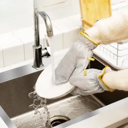 Rękawiczki W pracach domowych Rękawiczki Czyszczenie Stalowa kulka z zmywaniem naczyń Wodoodporne pędzel do oleju miska artefaktowy domowy czyszczenie srebrne rękawiczki