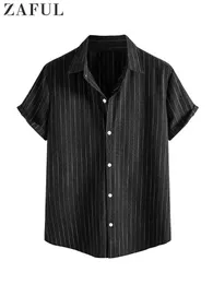 メンズドレスシャツZaful Striped Shirt for Men Cotton Short Slesボタンブラウス