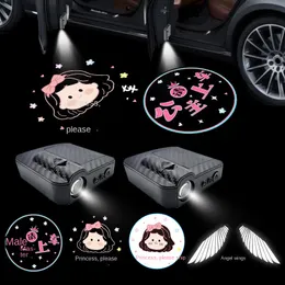 High End Brand Car Princess, vänligen komma in i bilen Angel Wings Door Welcome Lights Car Atmosphere Lights Dekorativa lampor Koppling gratis projektionsbelysningar Matchning