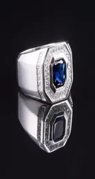 Tamanho 8910111213 Men039S Luxo 925 Soldando a safira azul prateada anéis de noivado anel Jóias de jóias J19070770662343983977