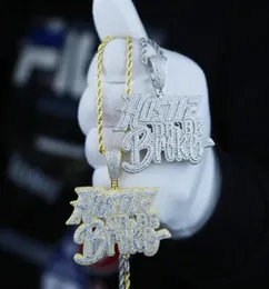 Iced Out Bling Men necklace Jewelry Micro Pave 5A CZ Gold Color Rock Punk Hip Hop Letter Hustle Or Be Broke Pendant Necklaces294F8930226