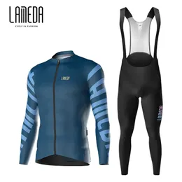 Lameda Spring Summer Cycling Jersey Anzüge für Männer Langarmes Fahrrad Bibhosen Set professionelle Straßenradkleidung MTB -Kleidung 240506