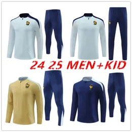 2024 French tracksuit soccer jersey BENZEMA MBAPPE equipe de Full Sets kids Men 24/25 Football training suit Half pull Long sleeve chandal 2025