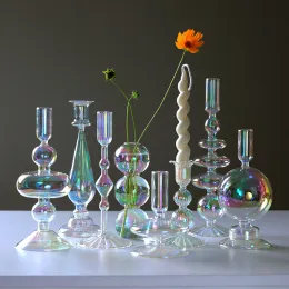 Halter luxurius schillernde Kerzenhalter Dekor für Tisch Nordic Regenbogen Vase Blume Home Dekoration Glass Candlestick Hochzeit Centerpiec