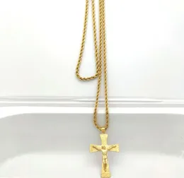 Jesus Crucifix Big wisel 22K Solid Fine Gold 18ct Thai Baht G/F Naszyjnik 800 mm łańcuch liny Urocza biżuteria Hip Hop2970561