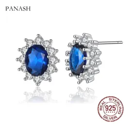 PANASH New Design Lab Blue Sapphires Stud Earrings Original Sterling Silver 925 Jewelry Gift For Women Brincos4824037